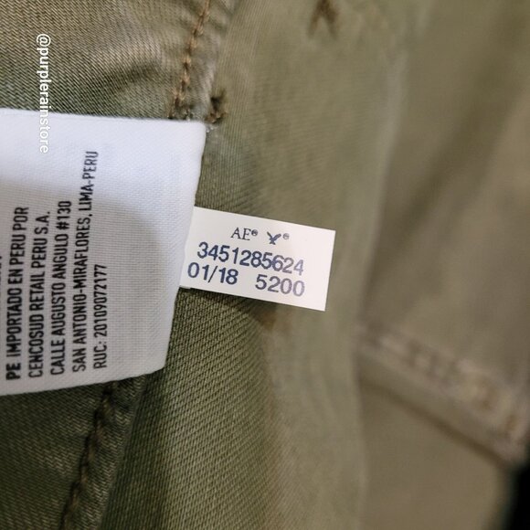 American Eagle Mini Skirt 14 Super Stretch X Button Flap Raw Hem Olive Country - Picture 6 of 10